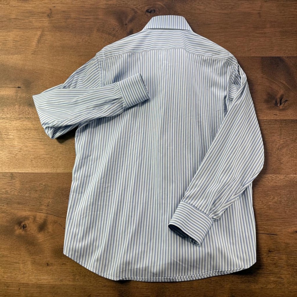 Vintage Lot 2 Ateseta Firenze Mens Dress Shirts 16.5 42 Blue Striped Solid Italy - Picture 3 of 16